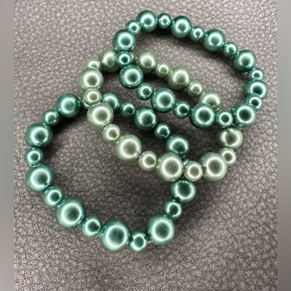Fashion Jewelry 3 Aqua and Sage Pearl Bracelet Set